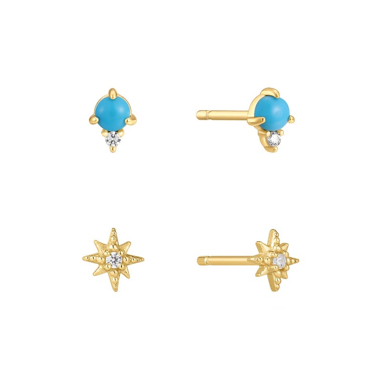 Strieborný set náušníc s tyrkysmi a zirkónmi