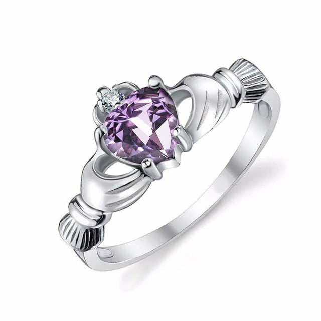 Strieborný claddagh prsteň s ametystom Ardo
