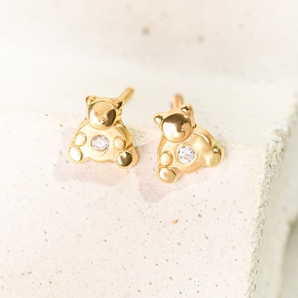 Zlaté detské náušnice s medvedíkom Bear