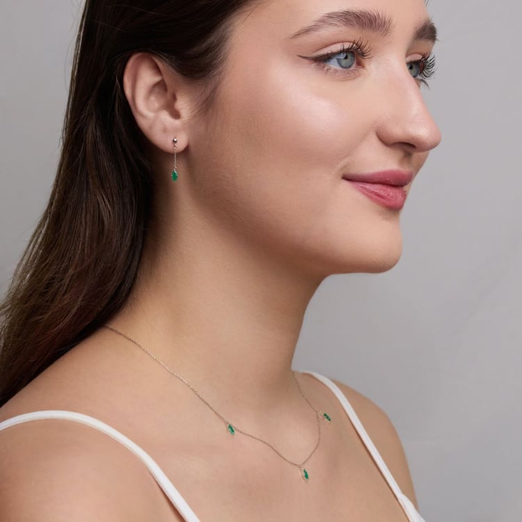 Zlaté visiace náušnice s brazílskymi smaragdmi 164065