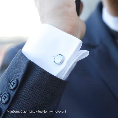 Zlaté okrúhle manžetové gombíky s modrými diamantmi Tanzy