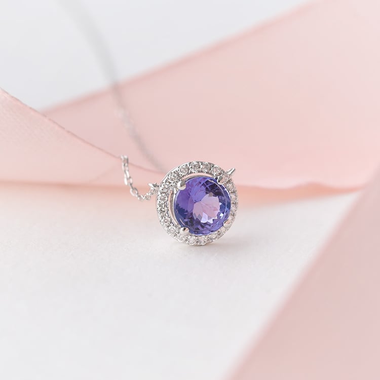 Zlatý diamantový náhrdelník s tanzanitom 90068