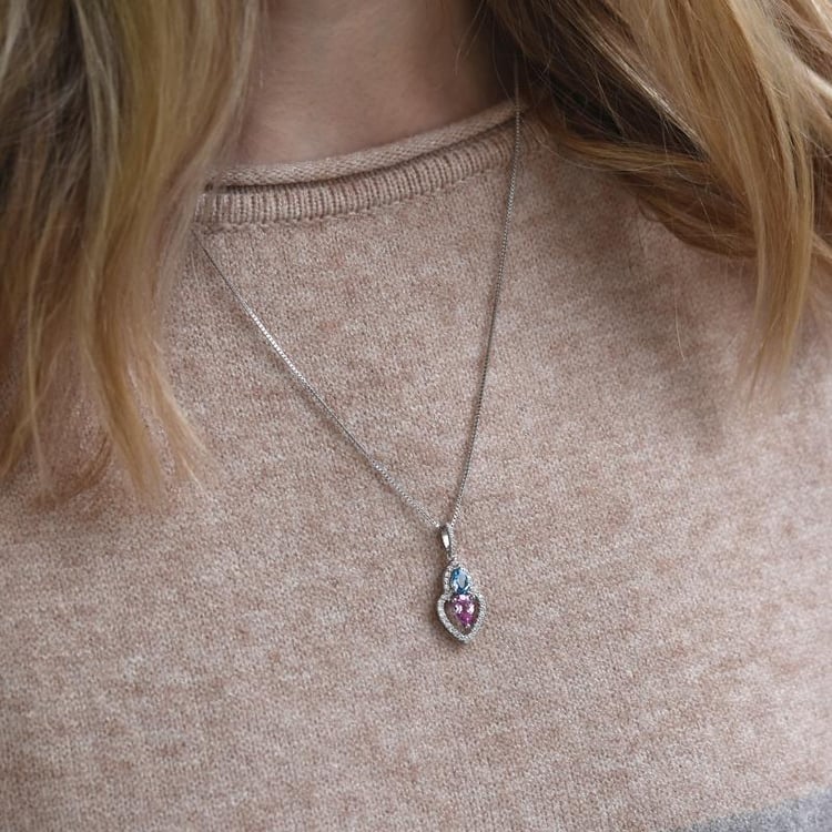 Prívesok zo striebra s ružovým zafírom, topásom a zirkónmi 50649