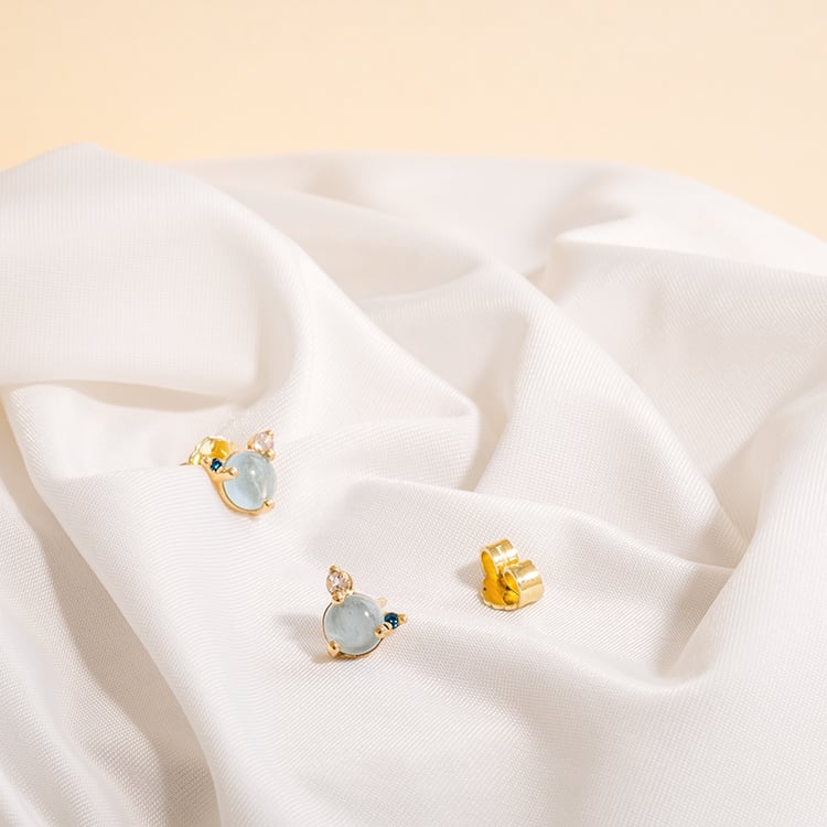 Náušnice s akvamarínom, mesačným kameňom a modrým diamantom Baal 120266