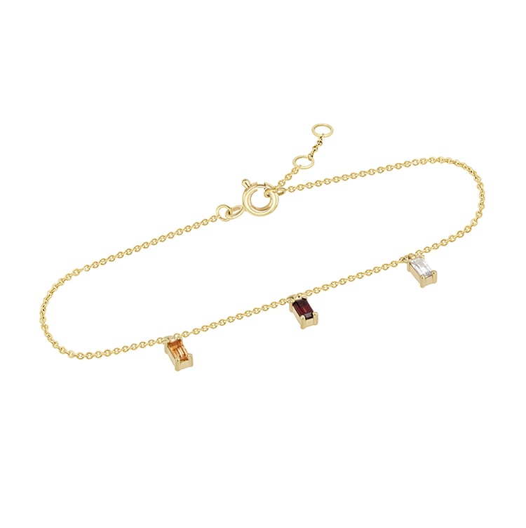 Zlatý náramek s citrínom, granátom a zafírom