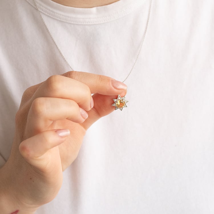 Strieborný prívesok s citrínom a zirkónmi v tvare hviezdy Korey 135325