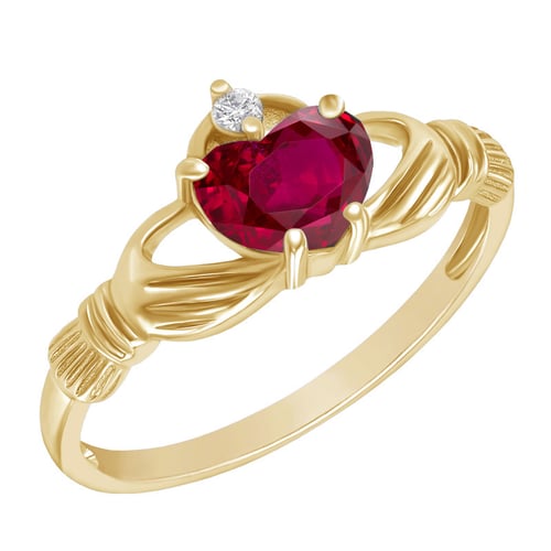 Zlatý claddagh prsteň s rubínom a diamantom Valma
