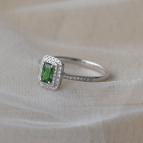 Zlatý prsteň s emerald tsavorit granátom a diamantmi Zawy