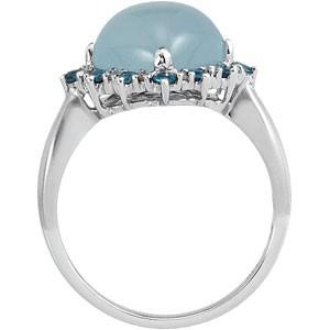 Prsteň s akvamarínom a topásmi z bieleho zlata 52932