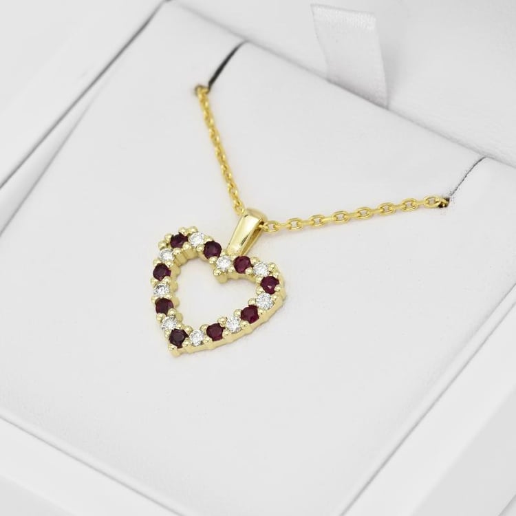 Zlaté srdiečko plné diamantov a rubínov 17327
