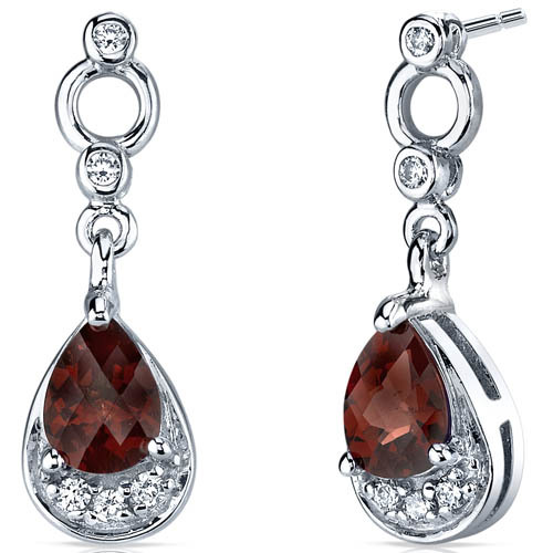 Visiace strieborné náušnice s granátmi 