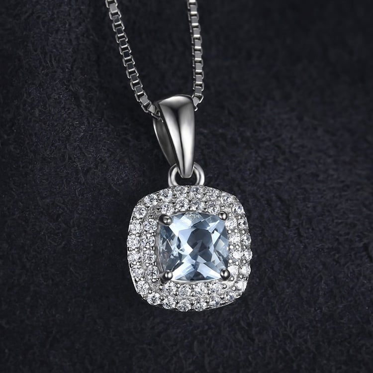 Náhrdelník s cushion akvamarínom a zirkónmi 19375