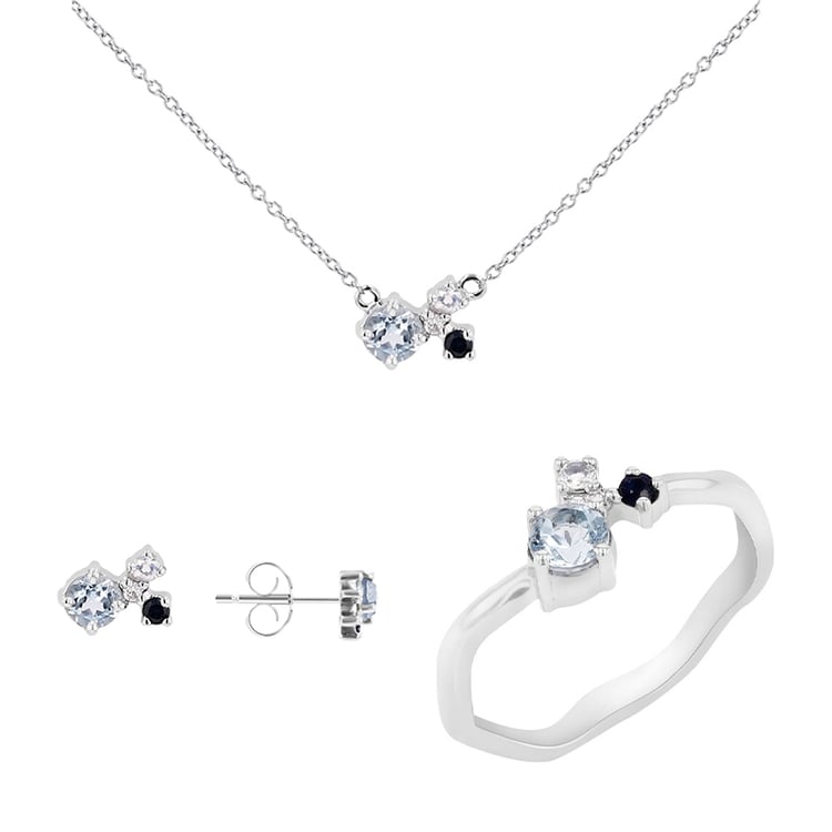 Strieborná kolekcia šperkov s akvamarínmi, zafírmi, mesačnými kameňmi a diamantmi Halli 116714