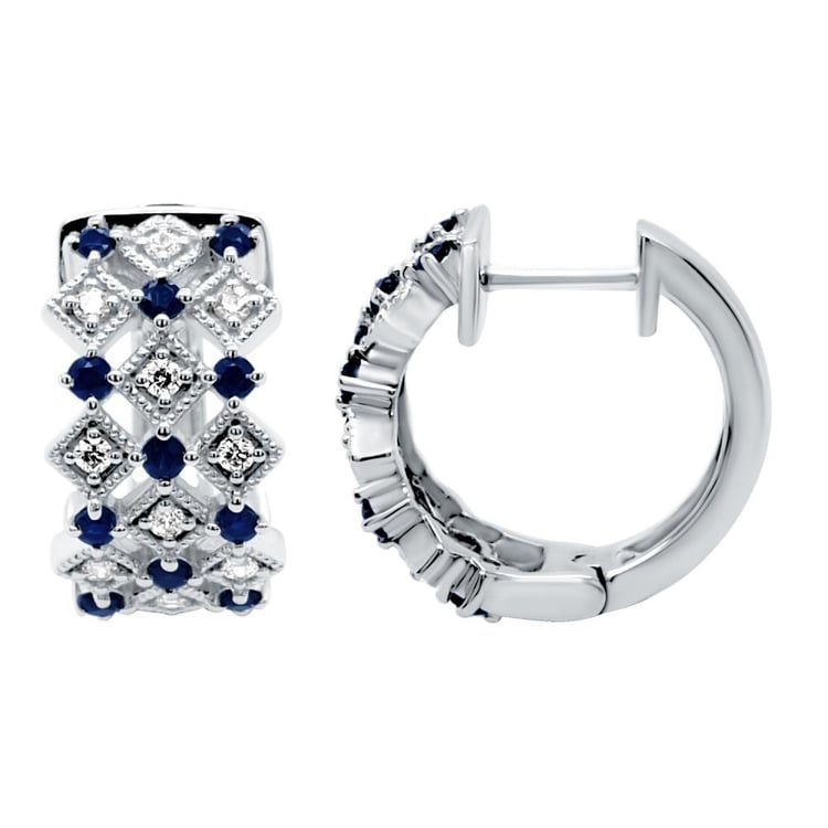 Strieborné kruhové náušnice s diamantmi a zafírmi Solveig 160870