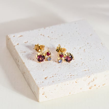 Cluster náušnice s turmalínom, tanzanitom, rubínom a diamantom Kerrie