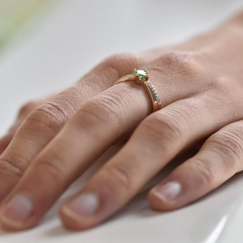 Zlatý prsteň s tsavorit granátom a diamantmi Sanely