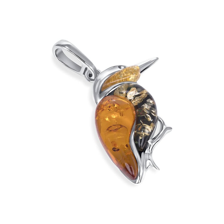Strieborný jantárový prívesok v tvare kolibríka Burun 150188