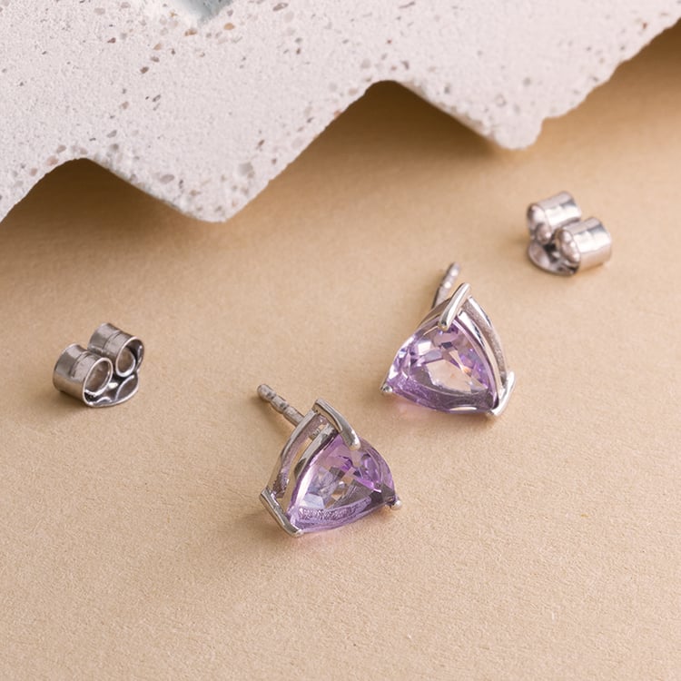 Minimalistické strieborné náušnice s fialovým ametystom Magni 120712
