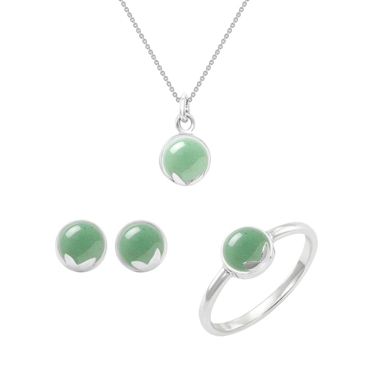 Kolekcia šperkov s cabochon avanturínmi z bieleho zlata 44790