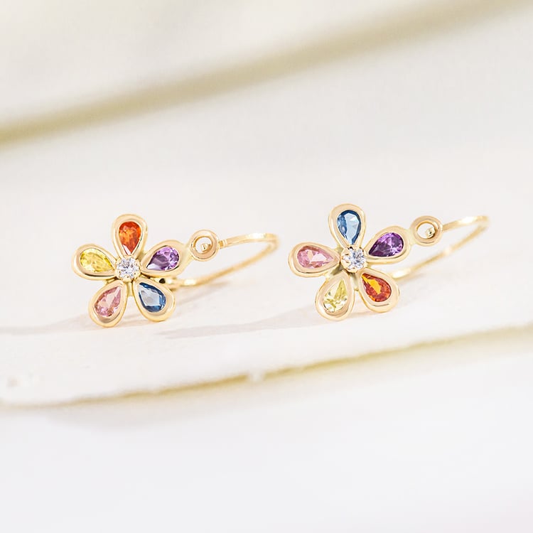 Zlaté detské náušnice s farebnou kvetinkou Poppy 164350