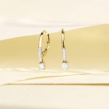 Zlaté visiací náušnice s 0.1ct prírodným diamantom Noor