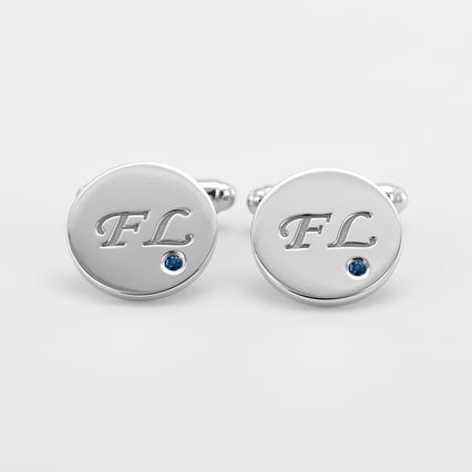 Manžetové gombíky zo striebra s gravírom a modrými diamanty Ozara