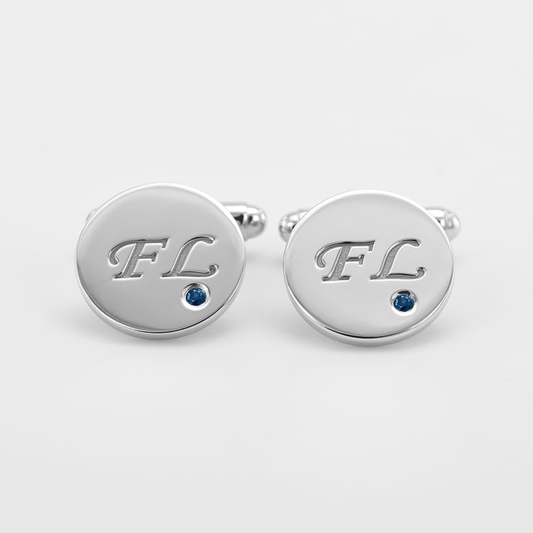 Strieborné manžetové gombíky s modrými diamantmi 69806