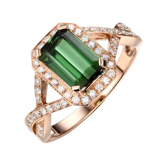 Zlatý prsteň s diamantmi a turmalínom