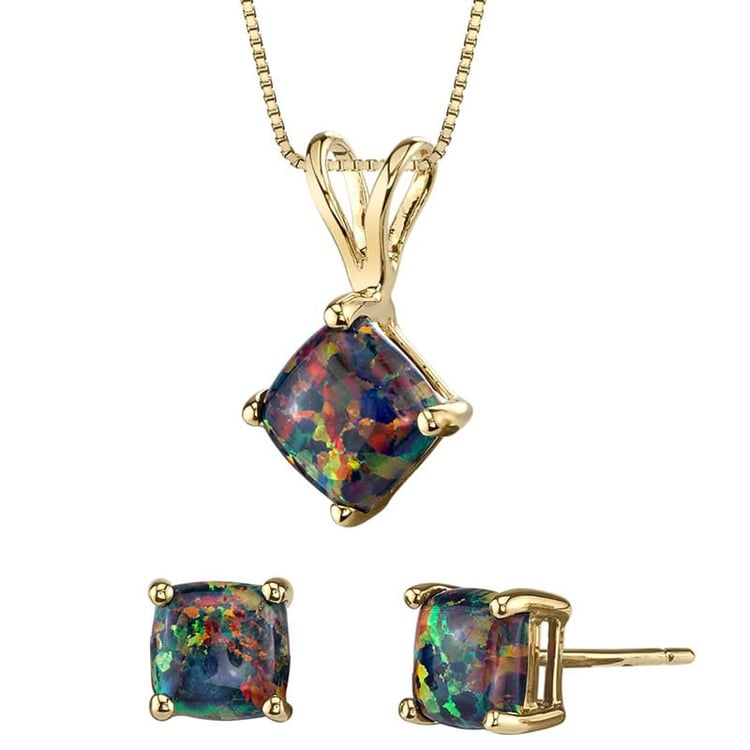 Zlatá kolekcia šperkov s čiernymi cushion opálmi Rumple