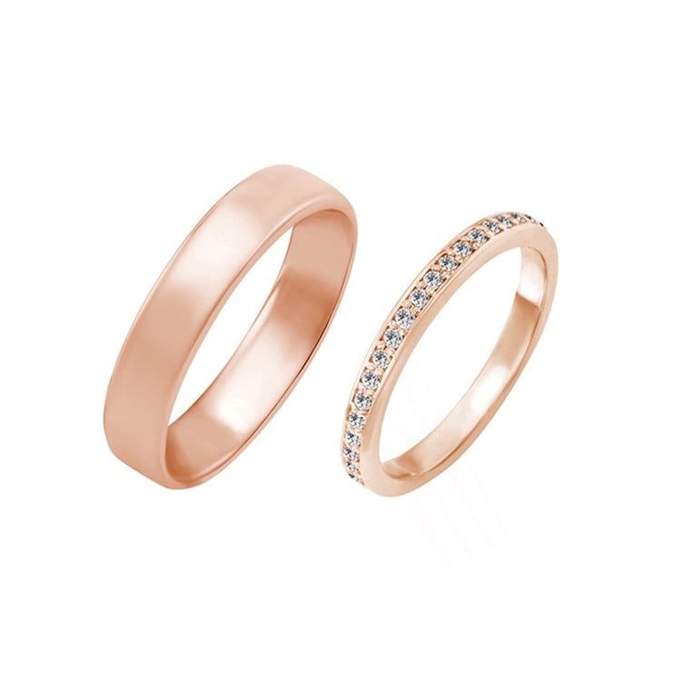 Dámsky eternity prsteň s moissanitmi a pánsky komfortný prsteň Neville 105288