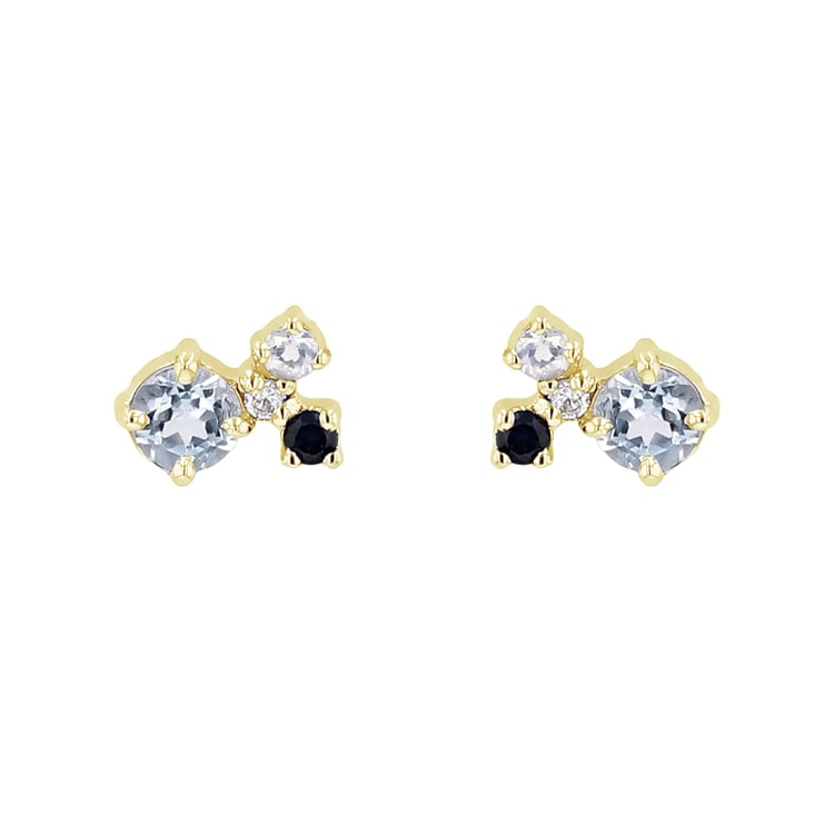 Strieborné cluster náušnice s akvamarínom, zafírom, mesačným kameňom a diamantom Kerrie 116128