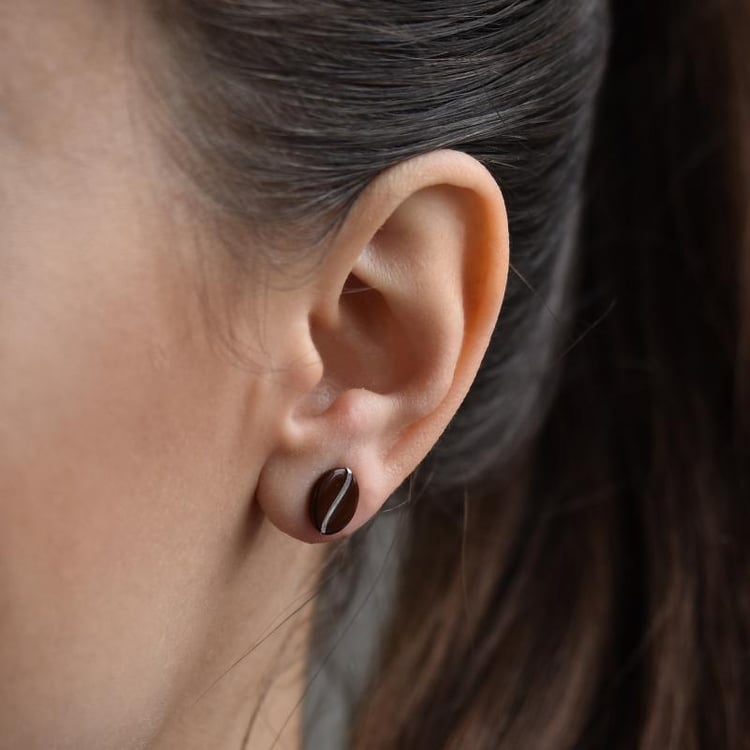 Strieborné náušnice kávové zrná s enamelom Beans 43361