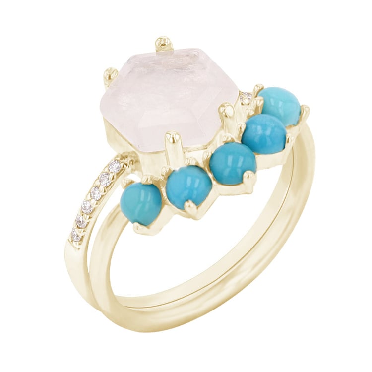 Set prsteňov zo zlata s mesačným kameňom a tyrkysmi Avani 97739