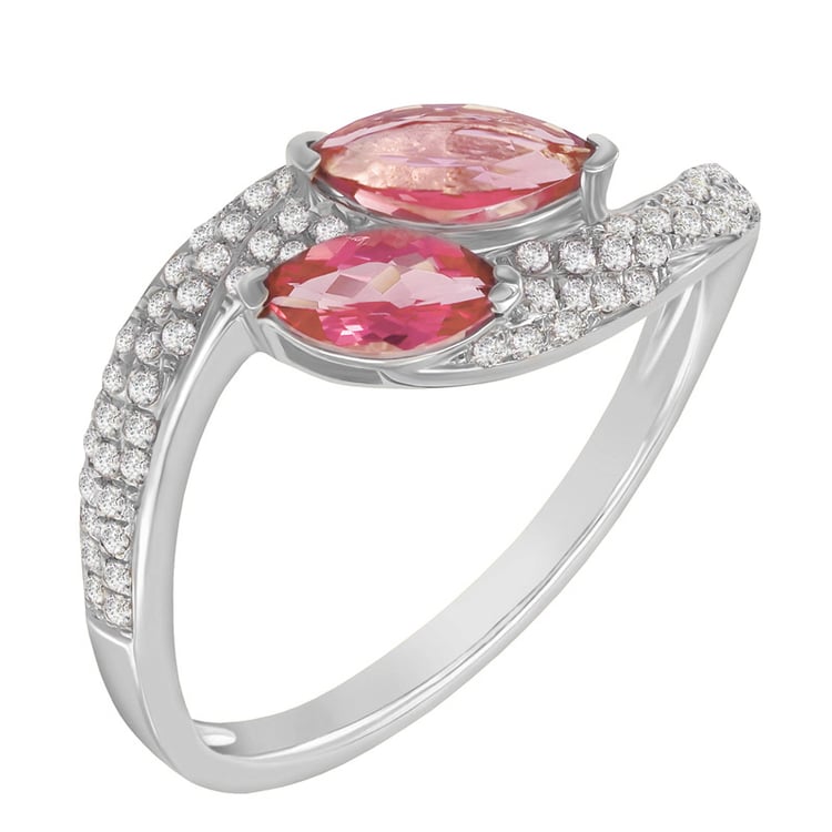 Prsteň s turmalínmi a diamantmi z bieleho zlata 17792