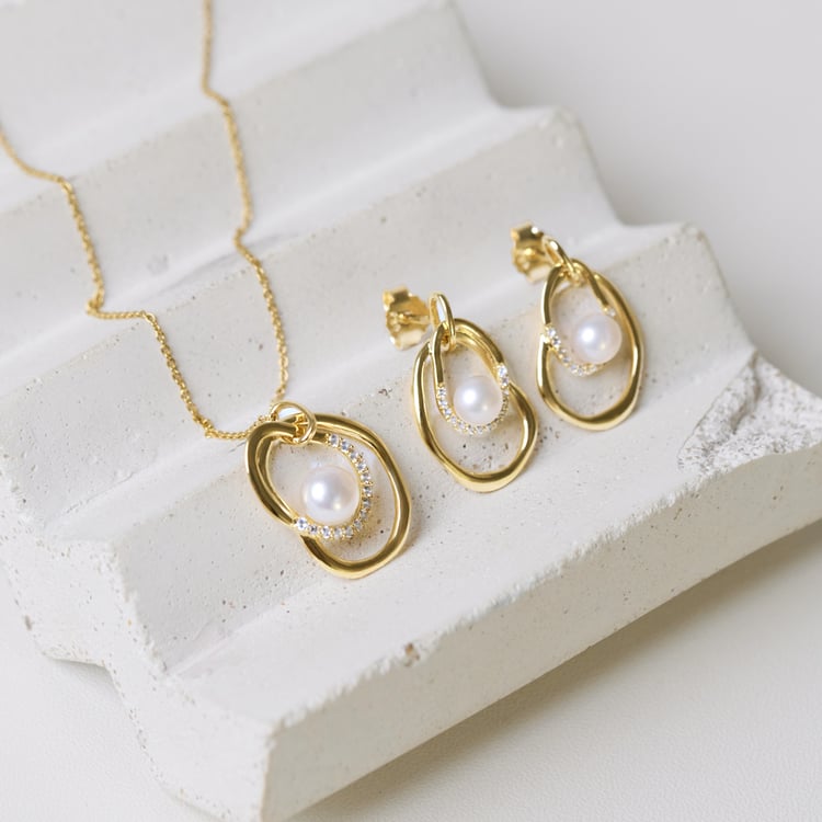 Kolekcia strieborných šperkov s perlami a bielymi topásmi Maral 164102