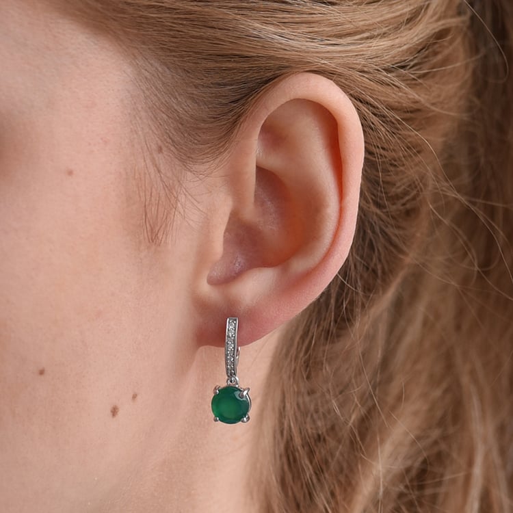 Visiace náušnice so zelenými Onyx a zirkónmi 60198