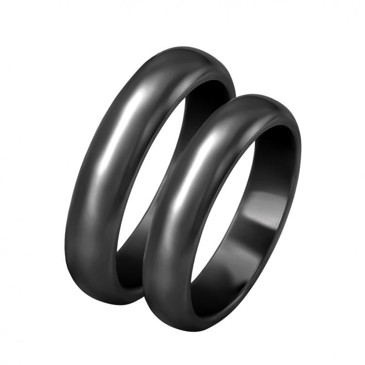 Zlaté pologuľaté svadobné obrúčky s čiernym ruténiom