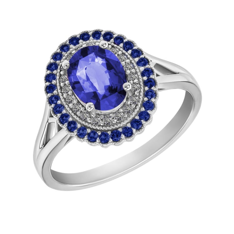 Tanzanitový prsteň s diamantmi a zafírmi