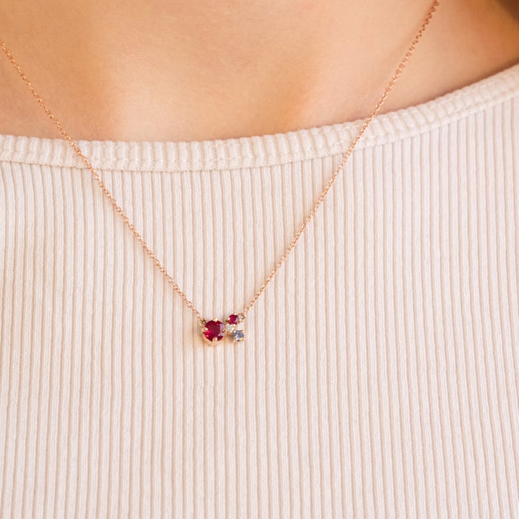 Cluster náhrdelník s turmalínom, tanzanitom, rubínom a diamantom Millie 101540