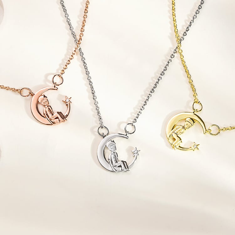 Strieborný náhrdelník v tvare mesiaca s diamantom Malý princ 156091