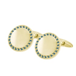 Zlaté okrúhle manžetové gombíky s modrými diamantmi Tanzy