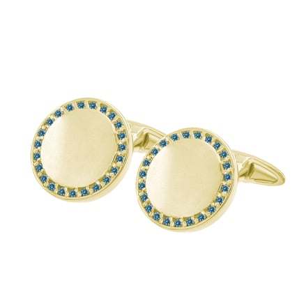 Zlaté okrúhle manžetové gombíky s modrými diamantmi Tanzy